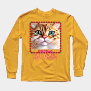 Christmas 2022 (orange kitty, glitter eyes) Long Sleeve T-Shirt